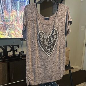 Scarlett Heather Gray Heart Embellished Tee